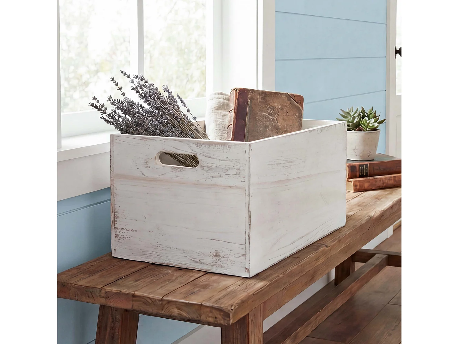 Boîte en bois MCW-C20,  40x30x24cm, blanc shabby