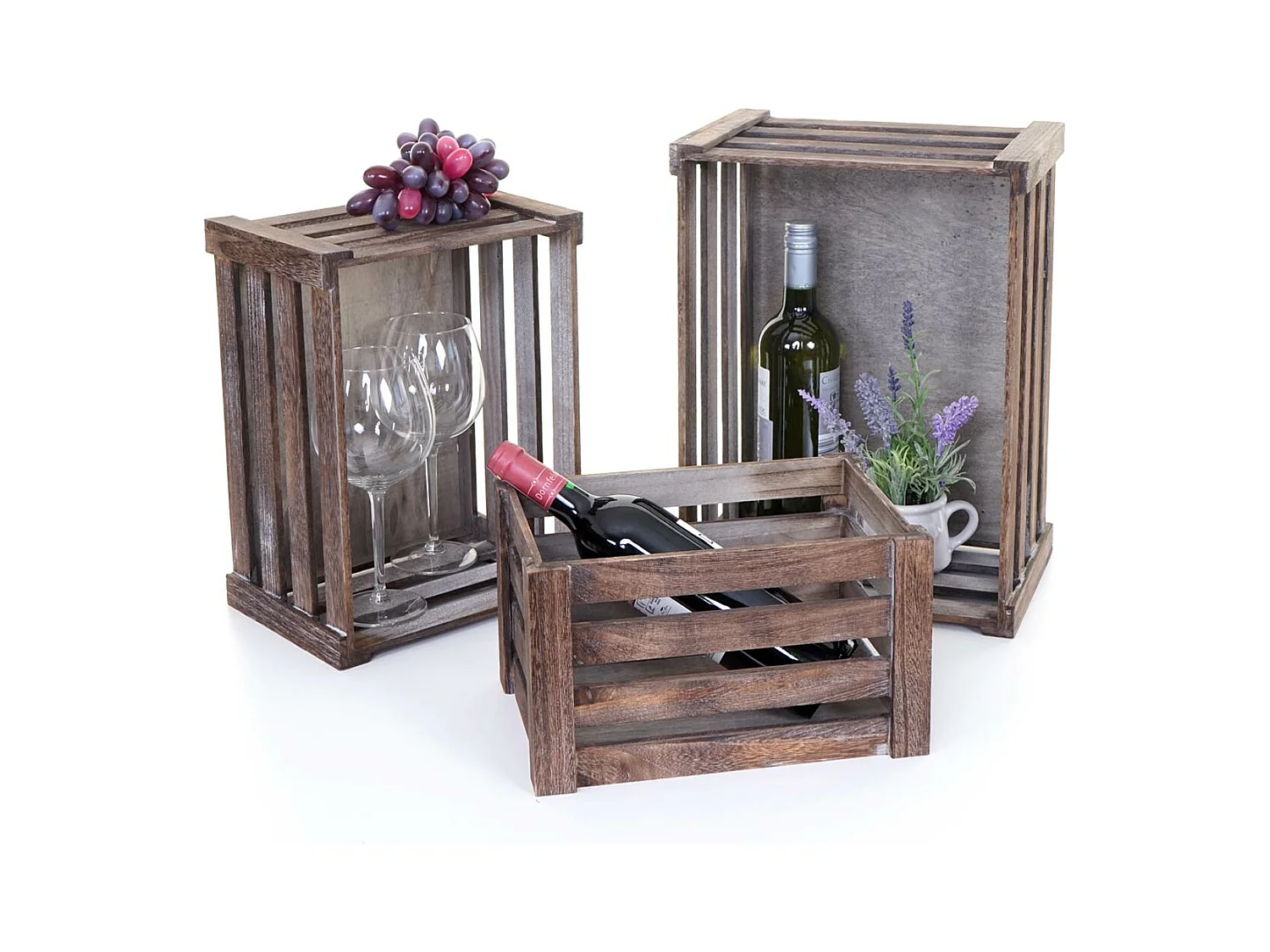 Houten kist MCW-C56 (set van 3),  bruin, shabby