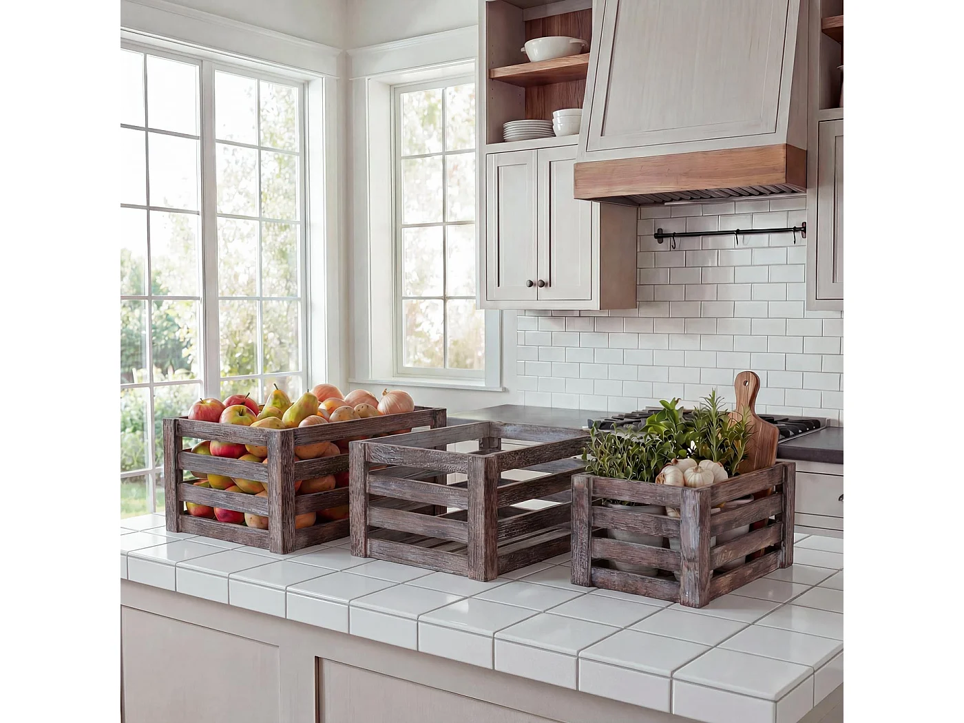 Caisse en bois MCW-C56 (set de 3),  brun shabby