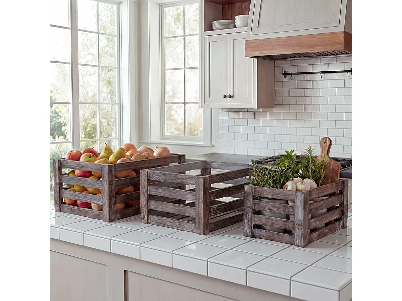 Holzkiste MCW-C56 (3er-Set), Braun, shabby