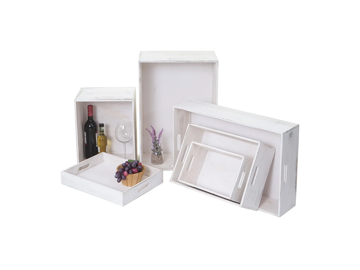 Boîte en bois MCW-C20 (lot de 6),  blanc shabby