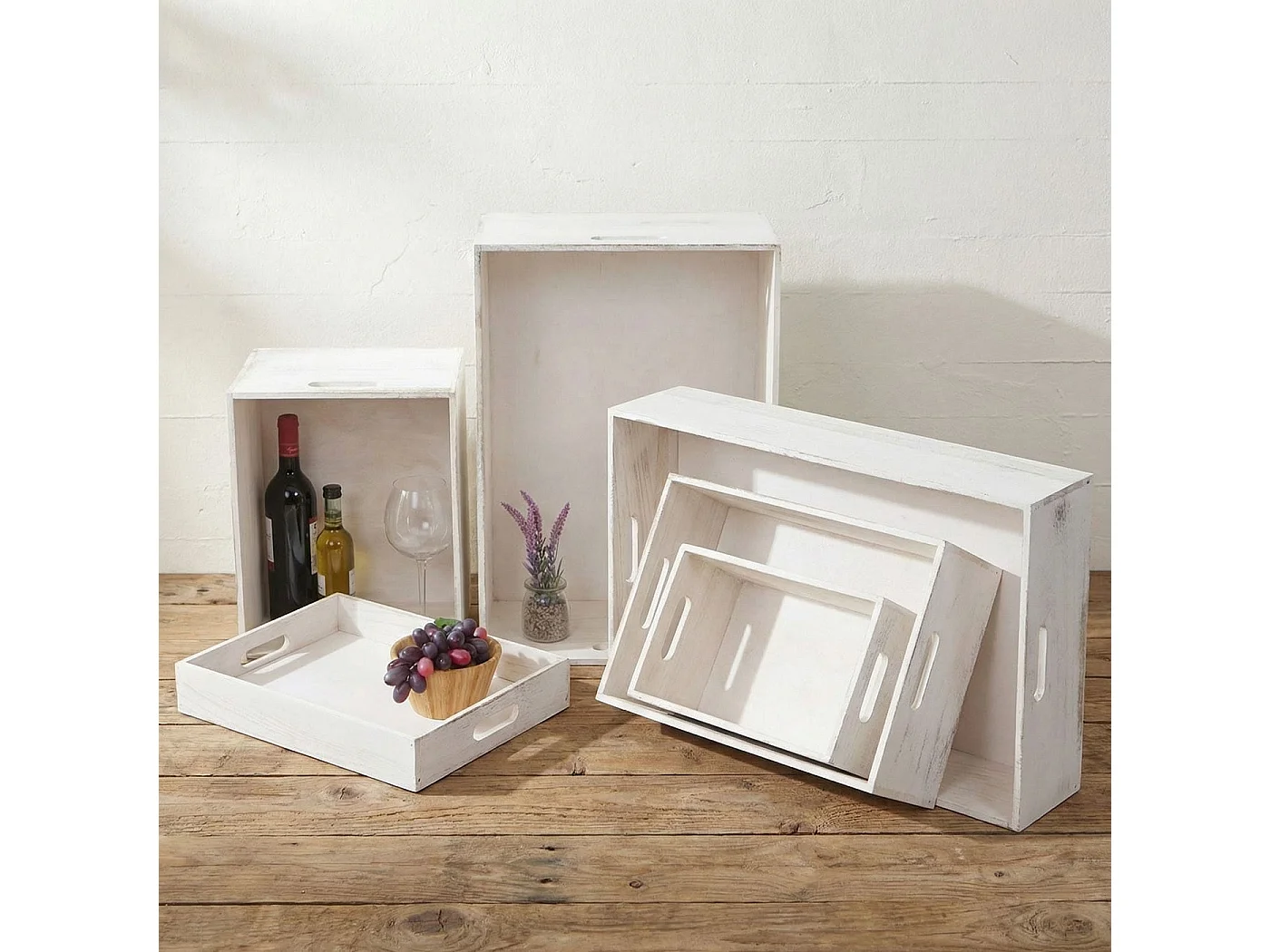 Pudełko drewniane MCW-C20 (zestaw 6 sztuk),  białe shabby