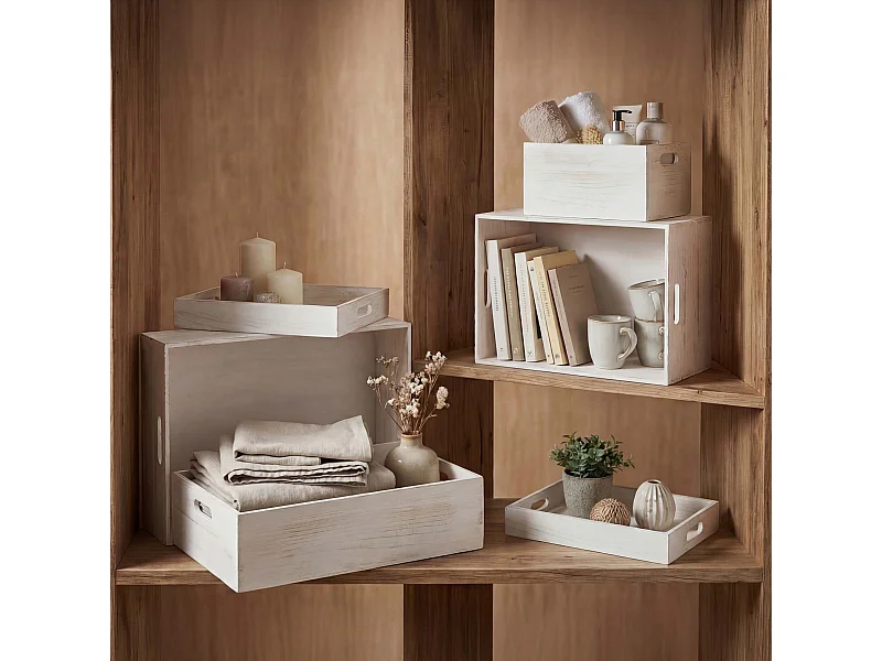 Boîte en bois MCW-C20 (lot de 6),  blanc shabby