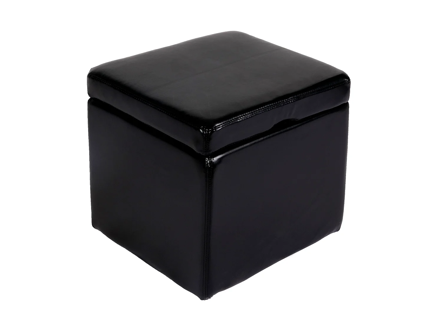 Pouf Carrara, Pouf tabouret cube-coffre Onex, cuir, 45x44x44cm, noir