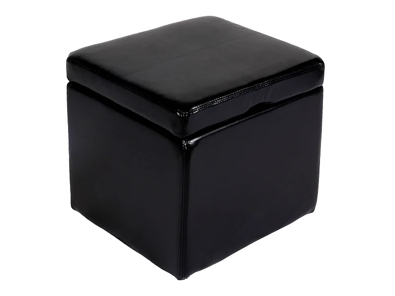 Pouf Carrara, Pouf tabouret cube-coffre Onex, cuir, 45x44x44cm, noir