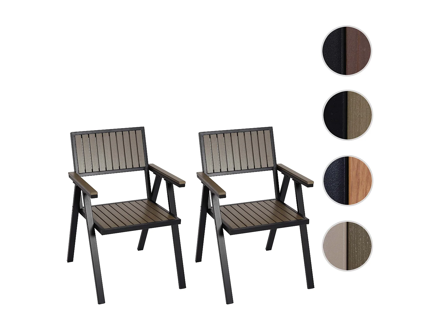 Chaise de jardin MCW-J95 (lot de 2),  structure noire, grise