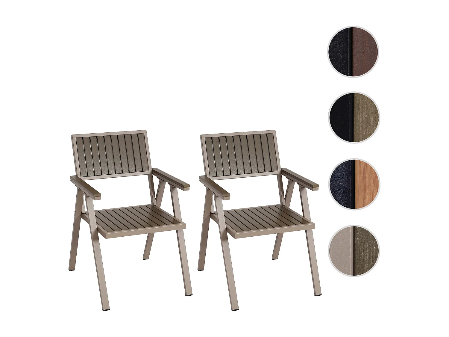 Tuinstoel MCW-J95 (set van 2),  frame champagne, grijs