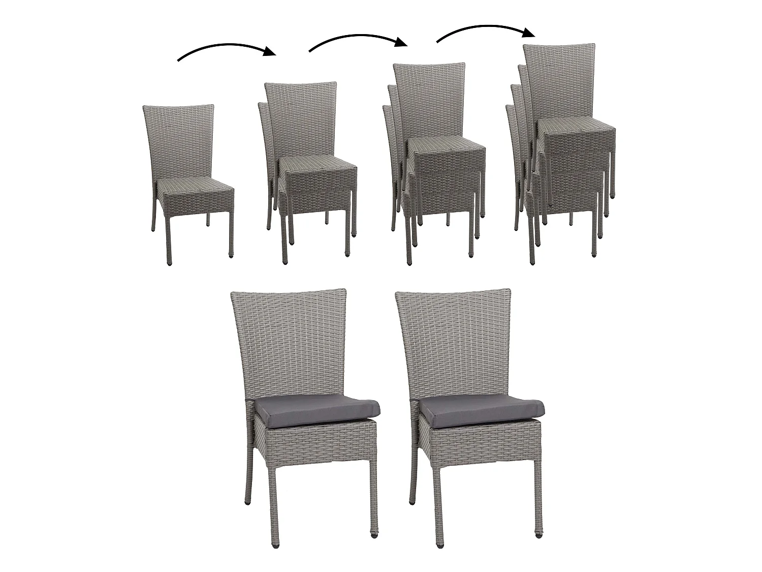 Poly-rattan stoel MCW-G19 (set van 2),  grijs, donkergrijze kussens