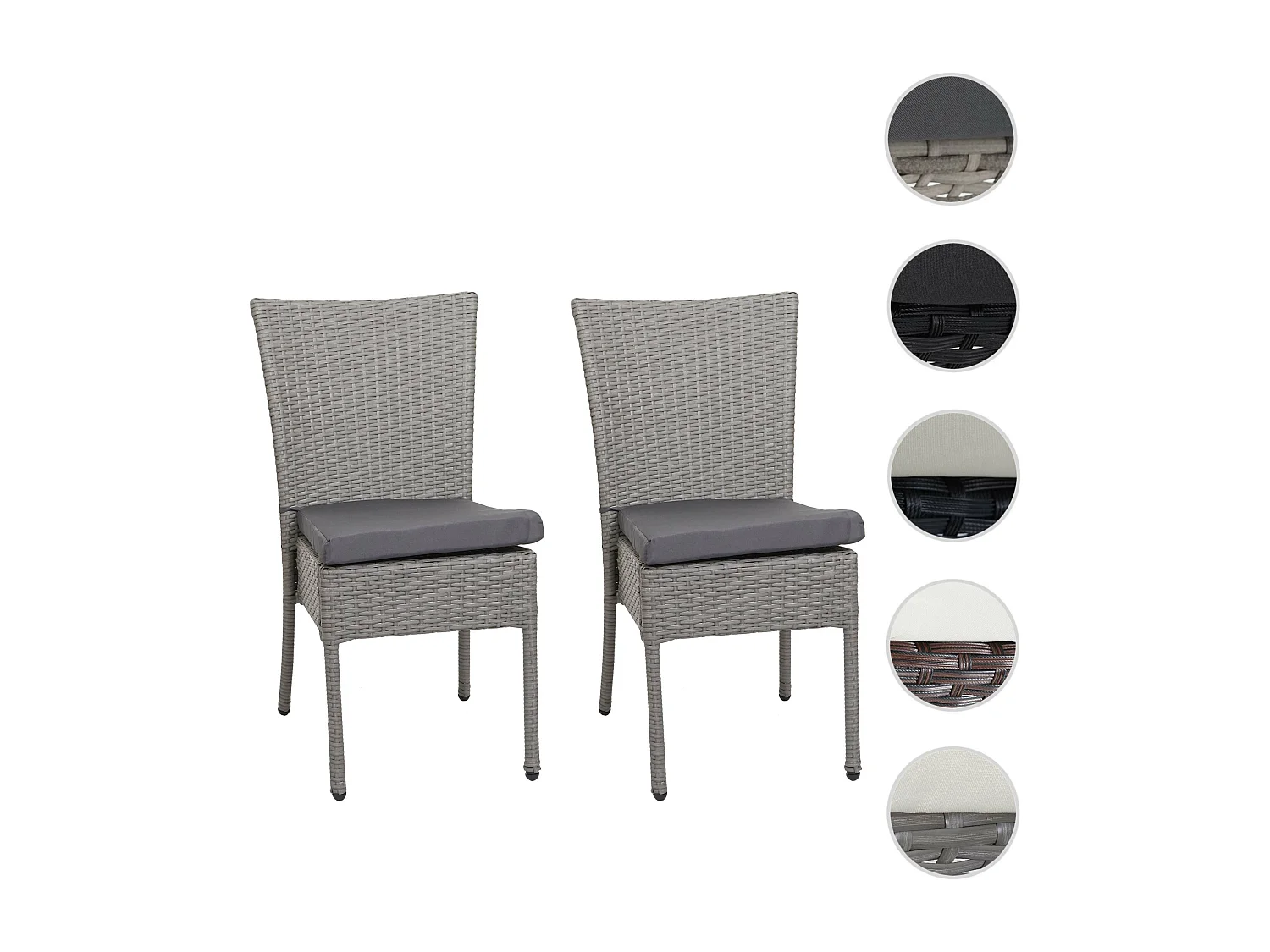 Poly-rattan stoel MCW-G19 (set van 2),  grijs, donkergrijze kussens