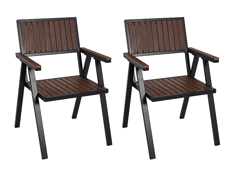 Chaise de jardin MCW-J95 (lot de 2),  châssis noir, marron foncé