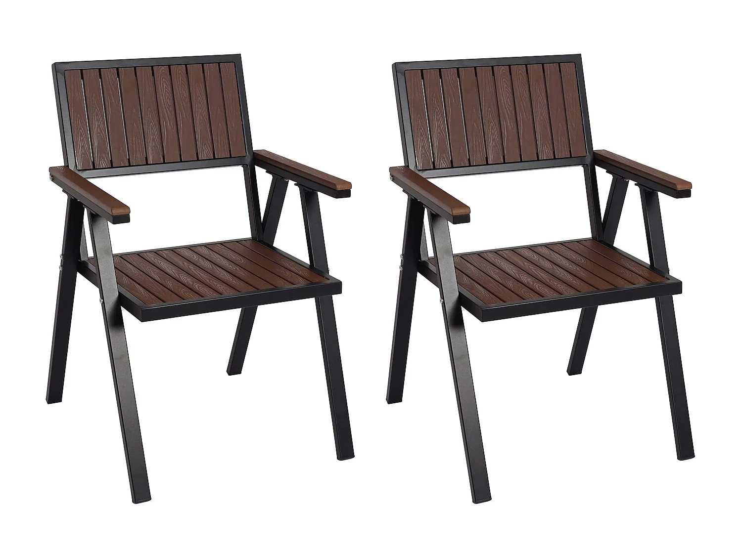 Chaise de jardin MCW-J95 (lot de 2),  châssis noir, marron foncé