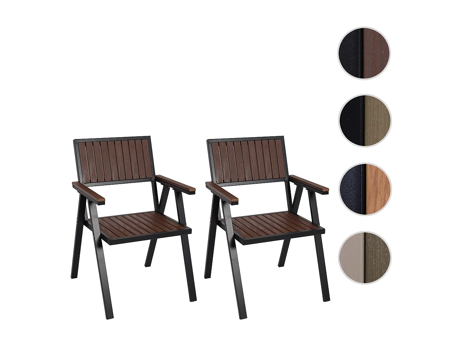 Chaise de jardin MCW-J95 (lot de 2),  châssis noir, marron foncé