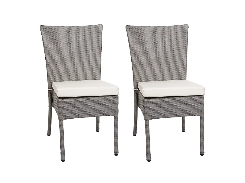 Poly-rattan stoel MCW-G19 (set van 2),  grijs, crèmekleurige kussens