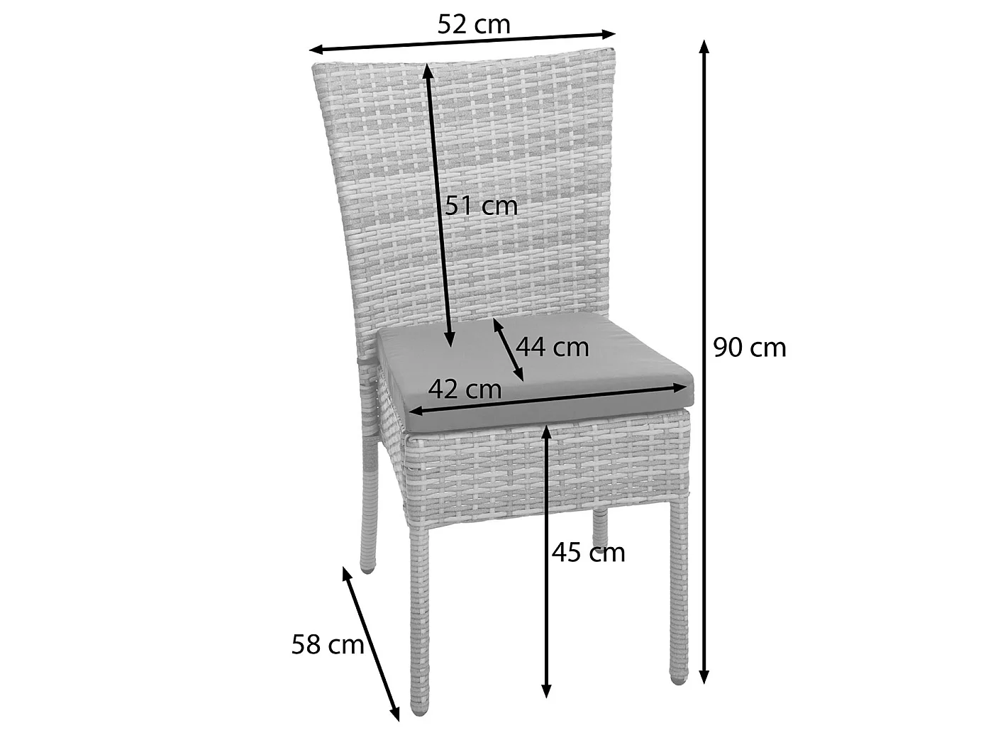 Poly-rattan stoel MCW-G19 (set van 2),  grijs, crèmekleurige kussens