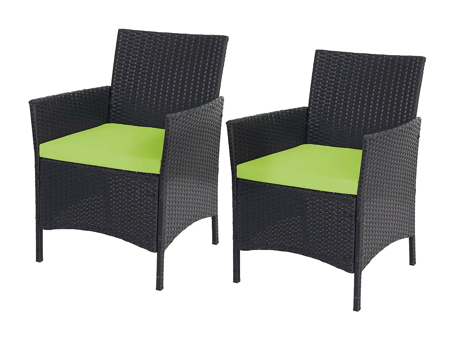 Poly-Rattan Sessel Halden (2er-Set), Anthrazit, Kissen grün