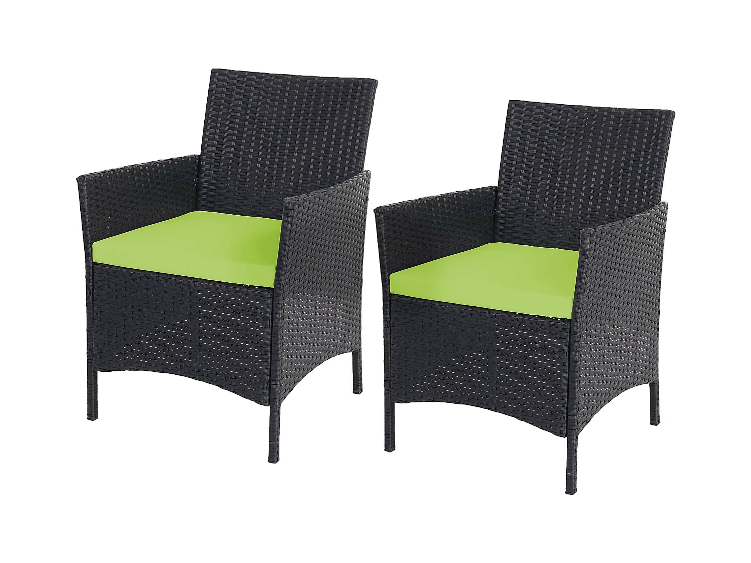 Poly-Rattan Sessel Halden (2er-Set), Anthrazit, Kissen grün