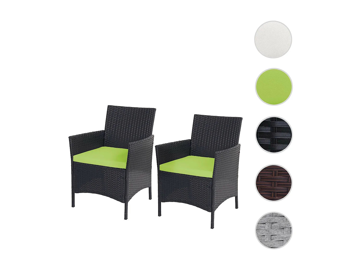 Poly-Rattan Sessel Halden (2er-Set), Anthrazit, Kissen grün