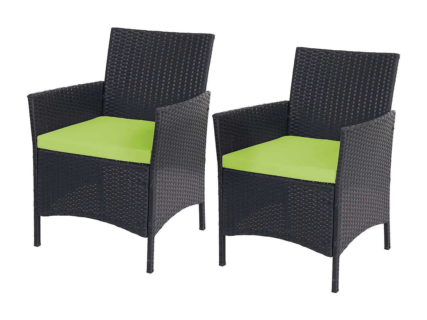 Poly-Rattan Sessel Halden (2er-Set), Anthrazit, Kissen grün
