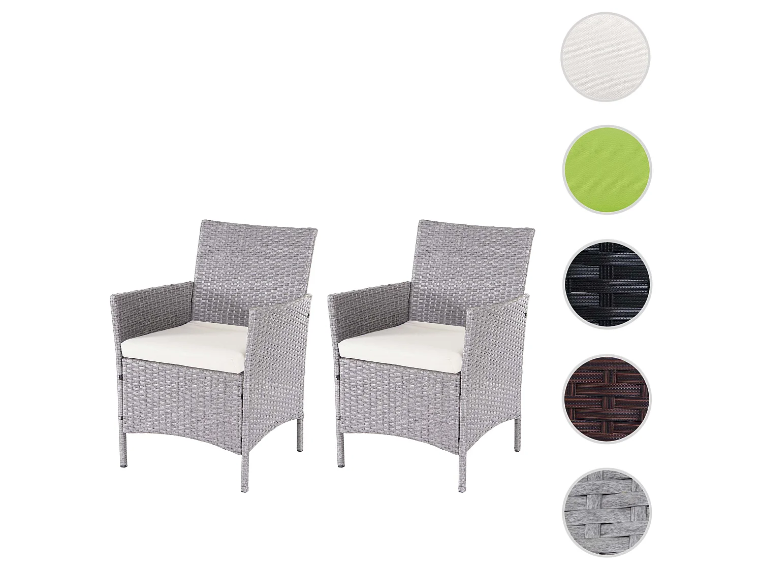 Poly-Rattan Sessel Halden (2er-Set), Grau, Kissen creme