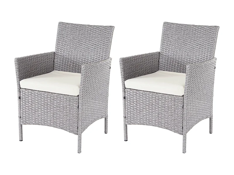 Fauteuil en poly rotin Halden (lot de 2),  gris, coussin couleur crème