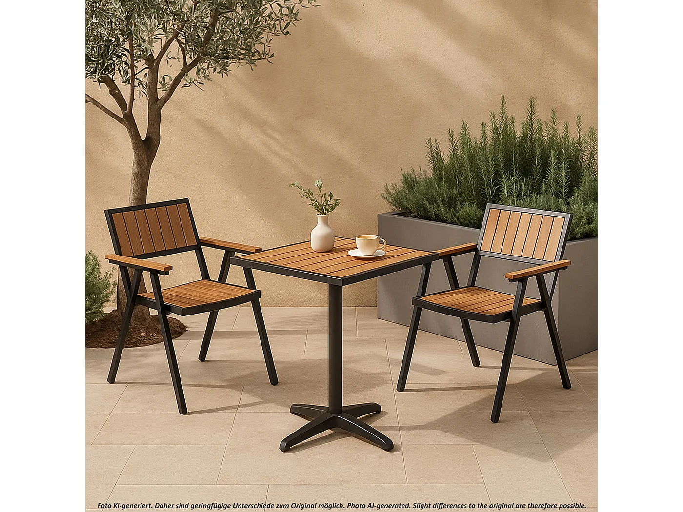 Cadeira de jardim MCW-J95 (conjunto de 2),  estrutura preta, teca