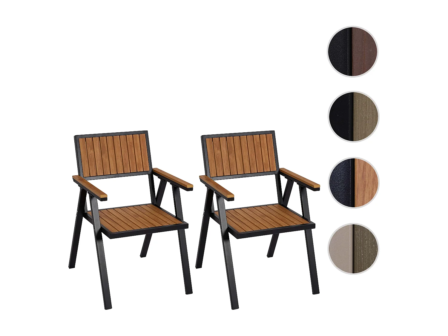 Cadeira de jardim MCW-J95 (conjunto de 2),  estrutura preta, teca