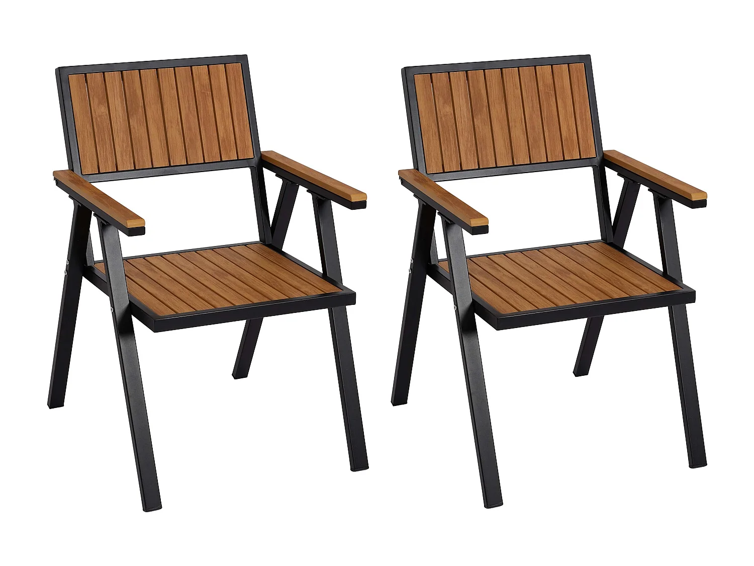 Cadeira de jardim MCW-J95 (conjunto de 2),  estrutura preta, teca
