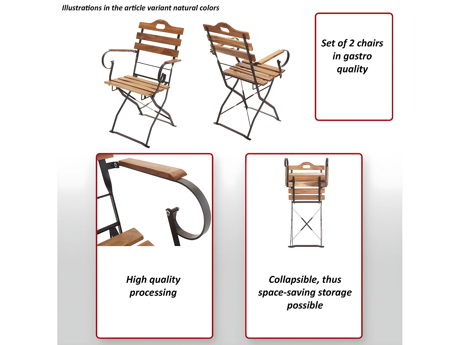 Chaise de brasserie MCW-J40 (lot de 2),  brun