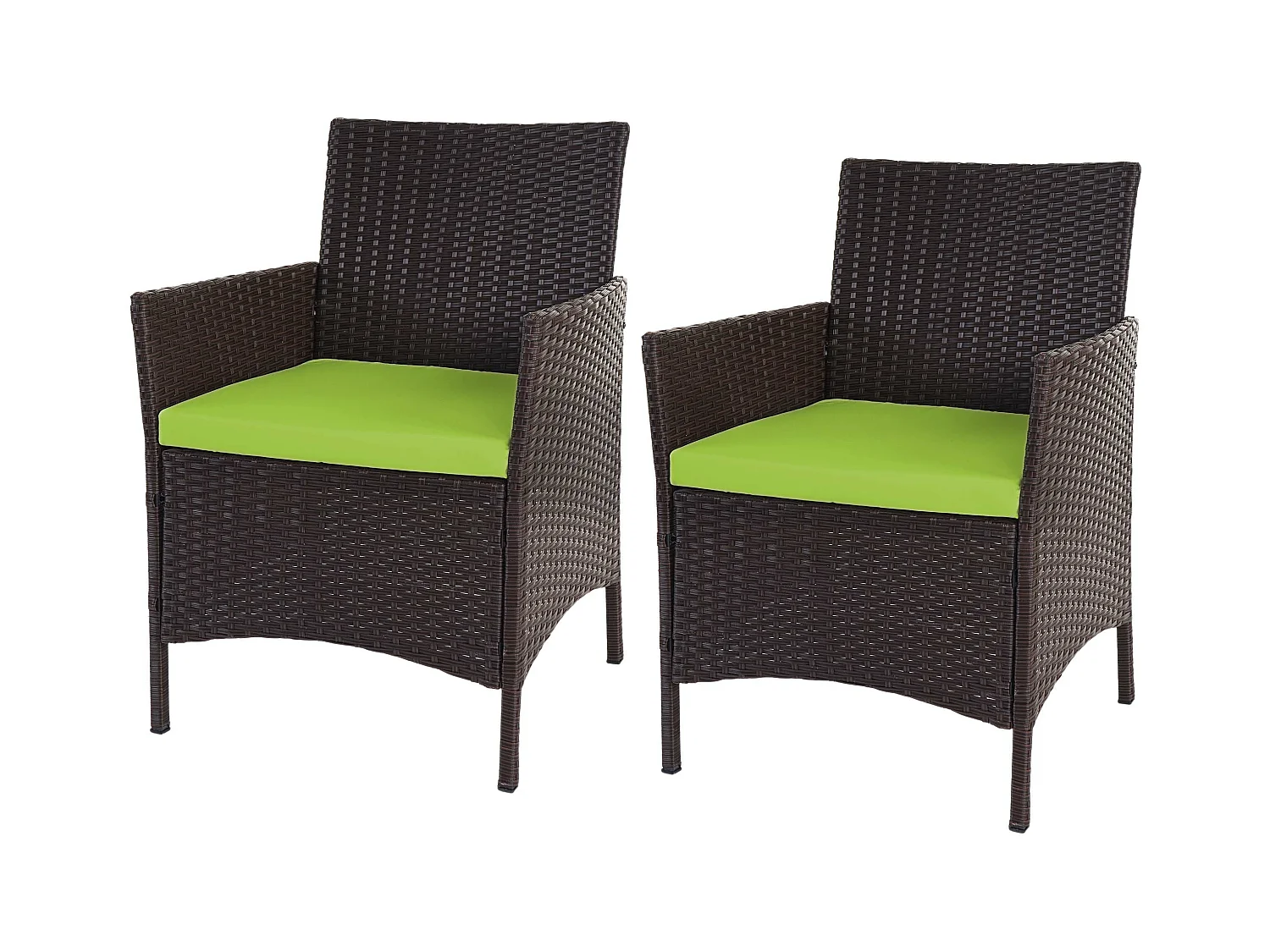 Polyrotan fauteuils Halden (set van 2),  bruin-gemarmerd, groene kussens