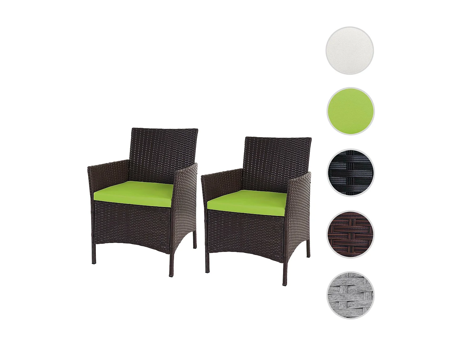 Poly-Rattan Sessel Halden (2er-Set), Braun-meliert, Kissen grün