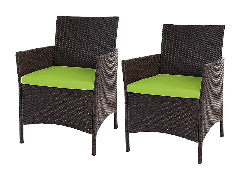 Fauteuil en poly rotin Halden (lot de 2),  marron chiné, coussin vert