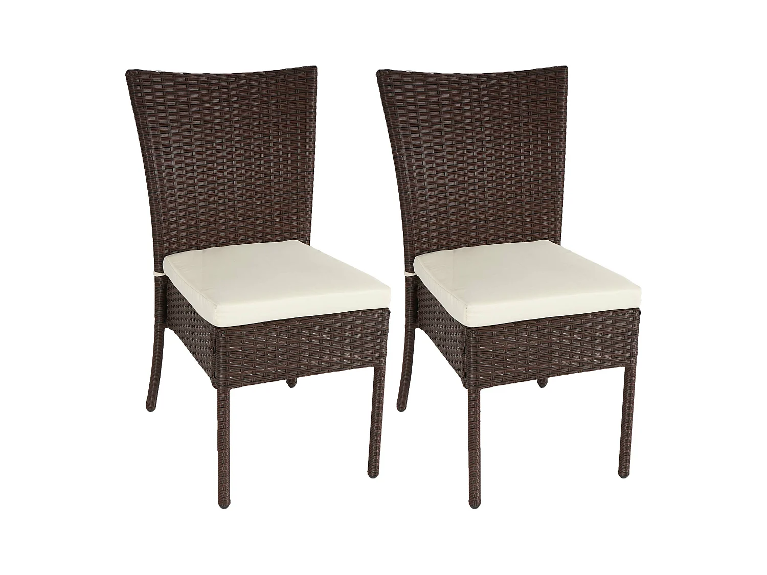 Poly-Rattan Chaise MCW-G19 (lot de 2),  brun, Coussin crème