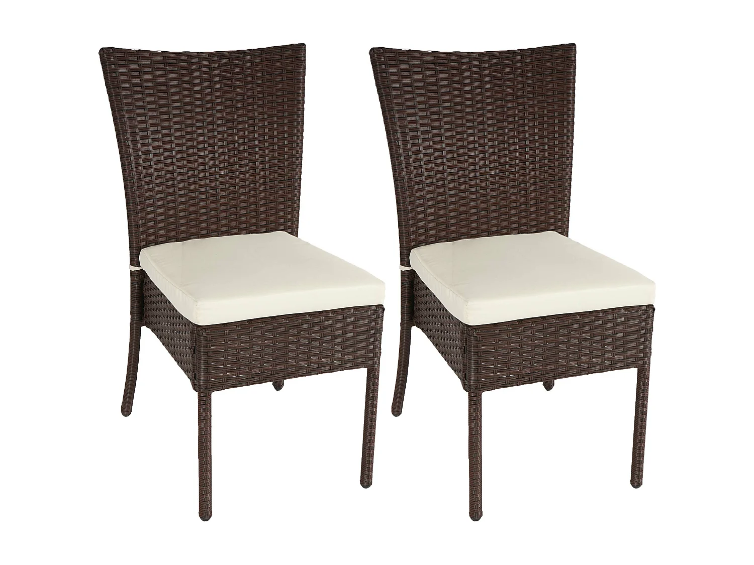 Poly-rattan stoel MCW-G19 (set van 2),  bruin, crèmekleurige kussens