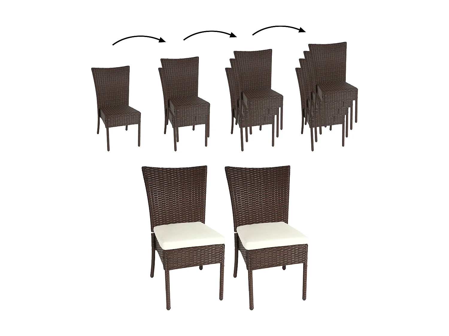 Poly-rattan stoel MCW-G19 (set van 2),  bruin, crèmekleurige kussens