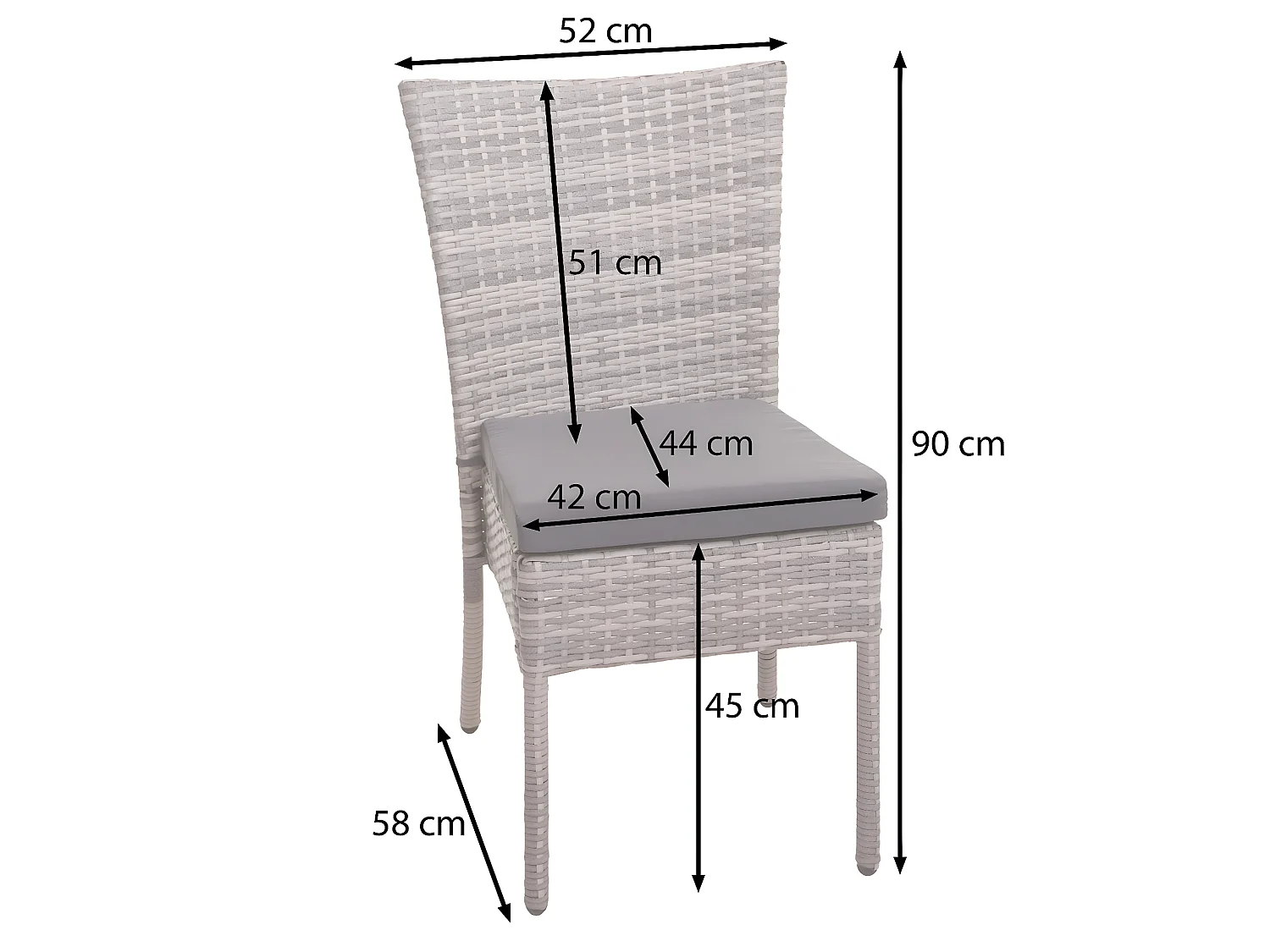 Poly-rattan stoel MCW-G19 (set van 2),  bruin, crèmekleurige kussens