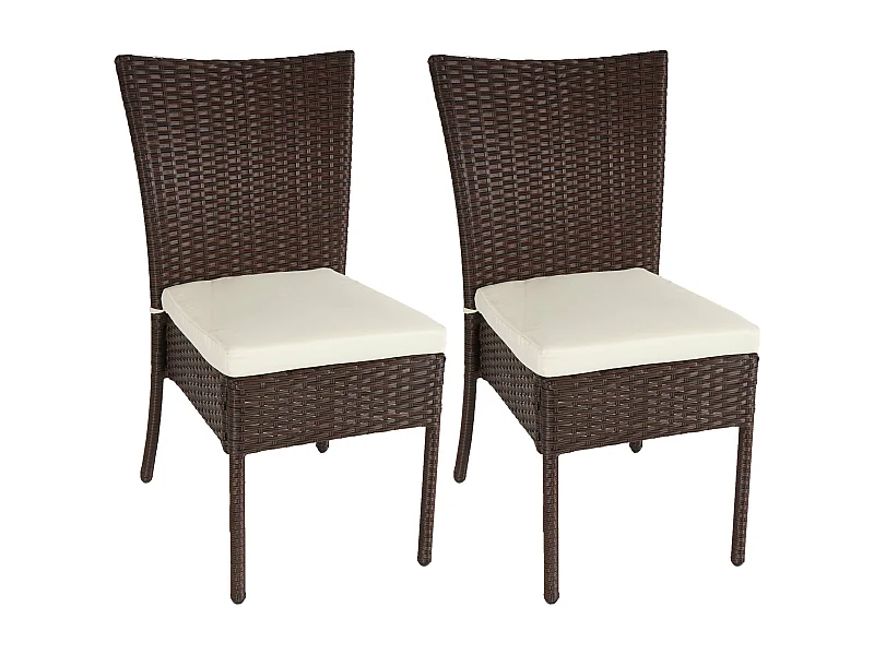 Poly-Rattan Chaise MCW-G19 (lot de 2),  brun, Coussin crème