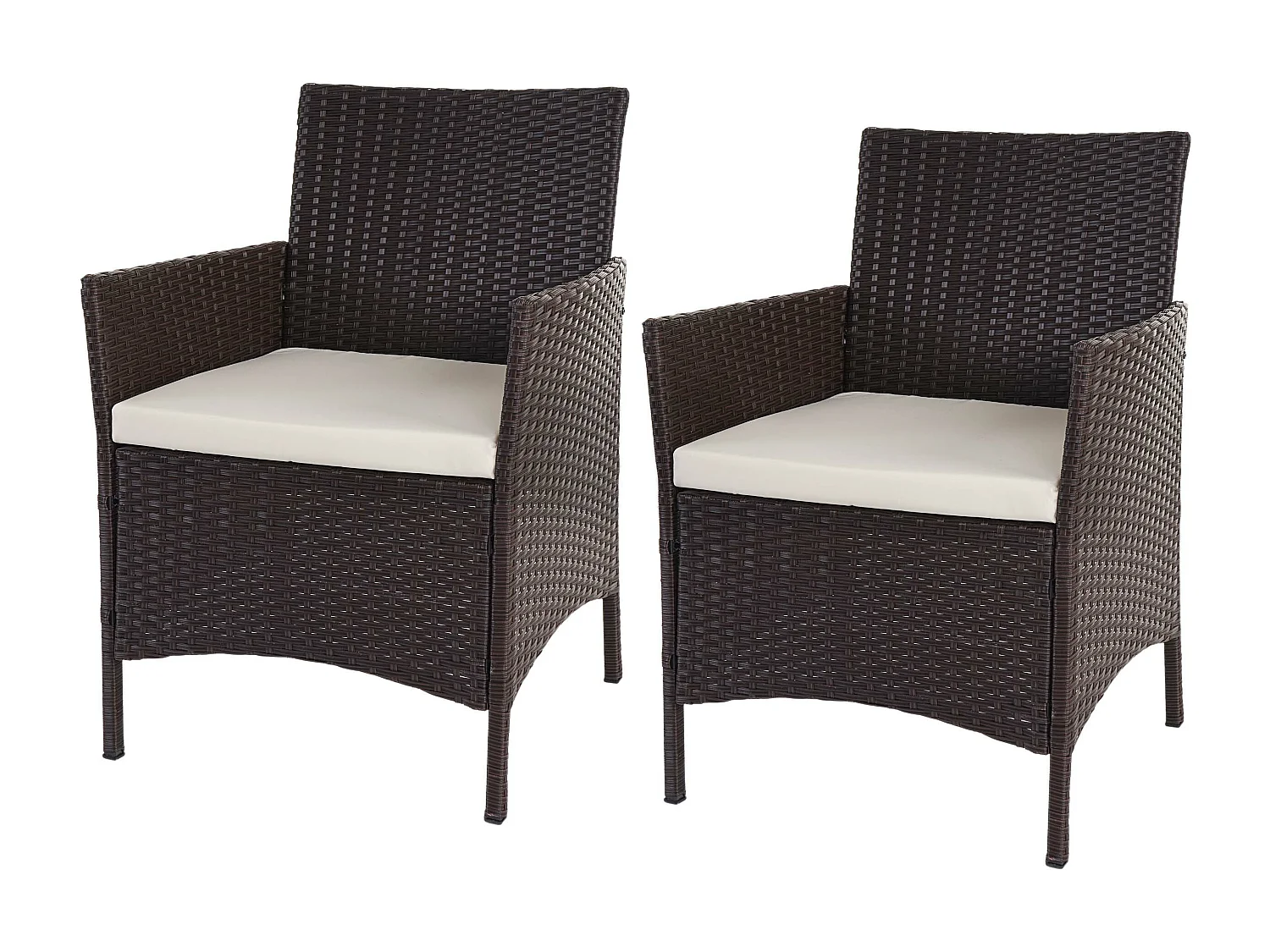 Fauteuil en poly rotin Halden (lot de 2),  marron chiné, coussin crème