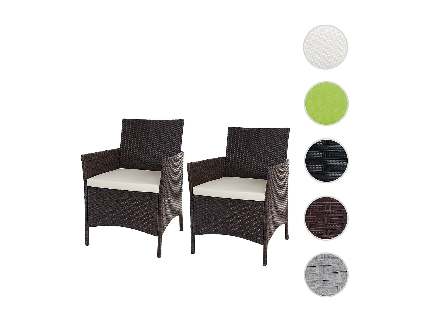 Fauteuil en poly rotin Halden (lot de 2),  marron chiné, coussin crème