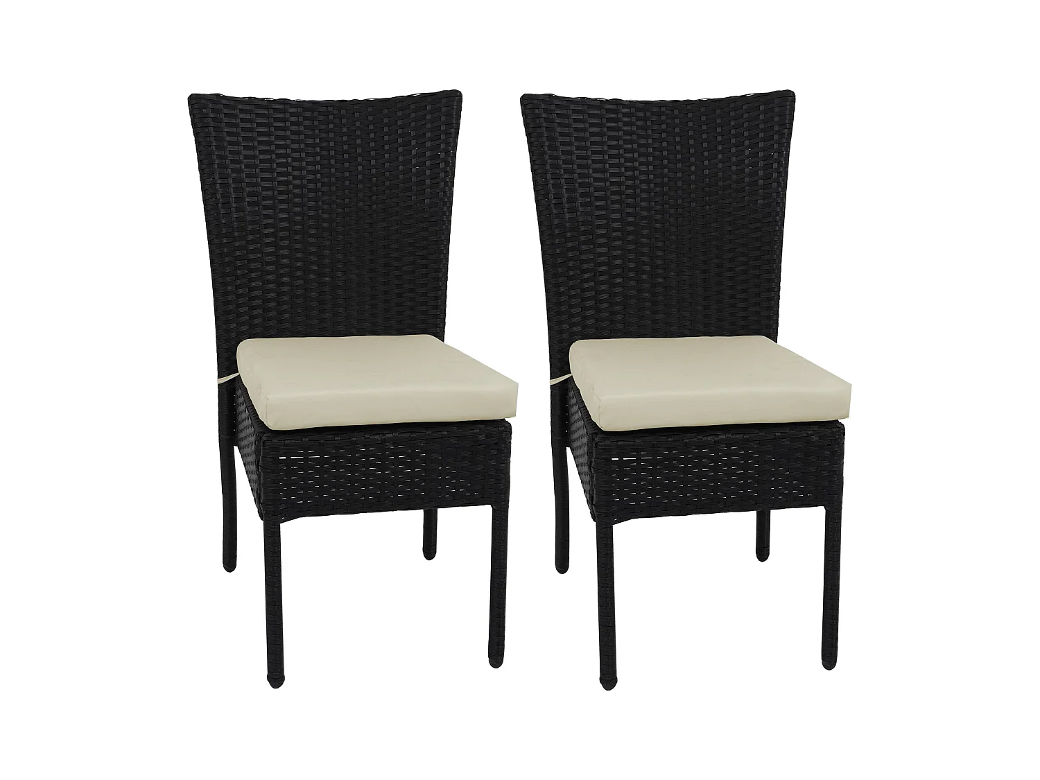 Poly-Rattan Chaise MCW-G19 (lot de 2),  noir, coussin crème