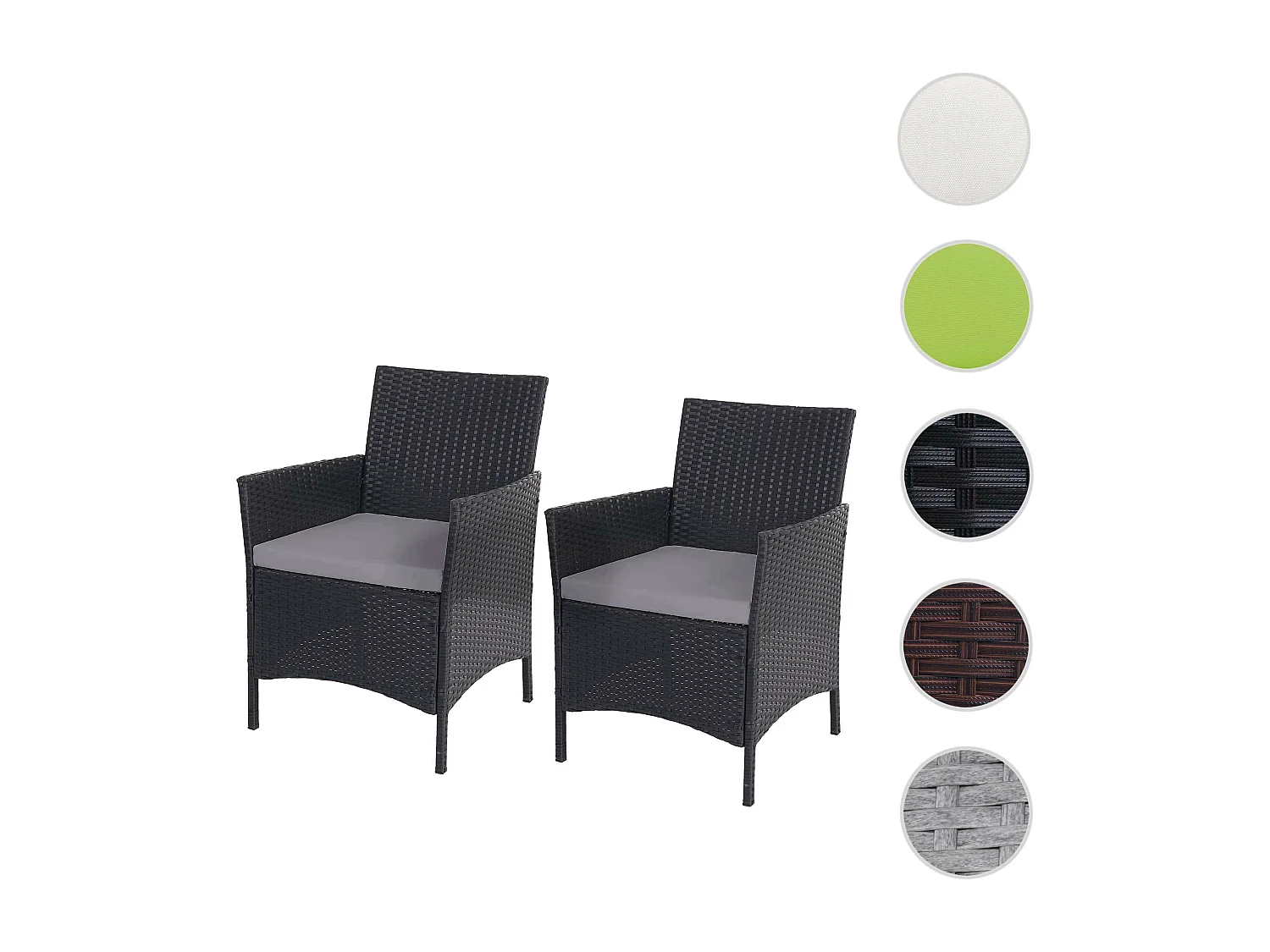 Poly-Rattan Sessel Halden (2er-Set), Anthrazit, Kissen anthrazit