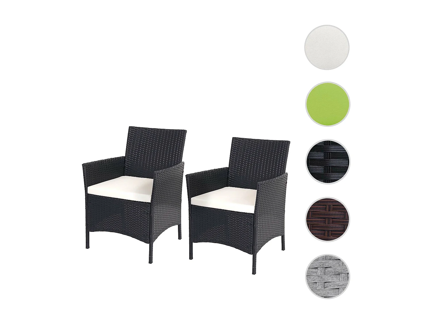 Poly-Rattan Sessel Halden (2er-Set), Anthrazit, Kissen creme