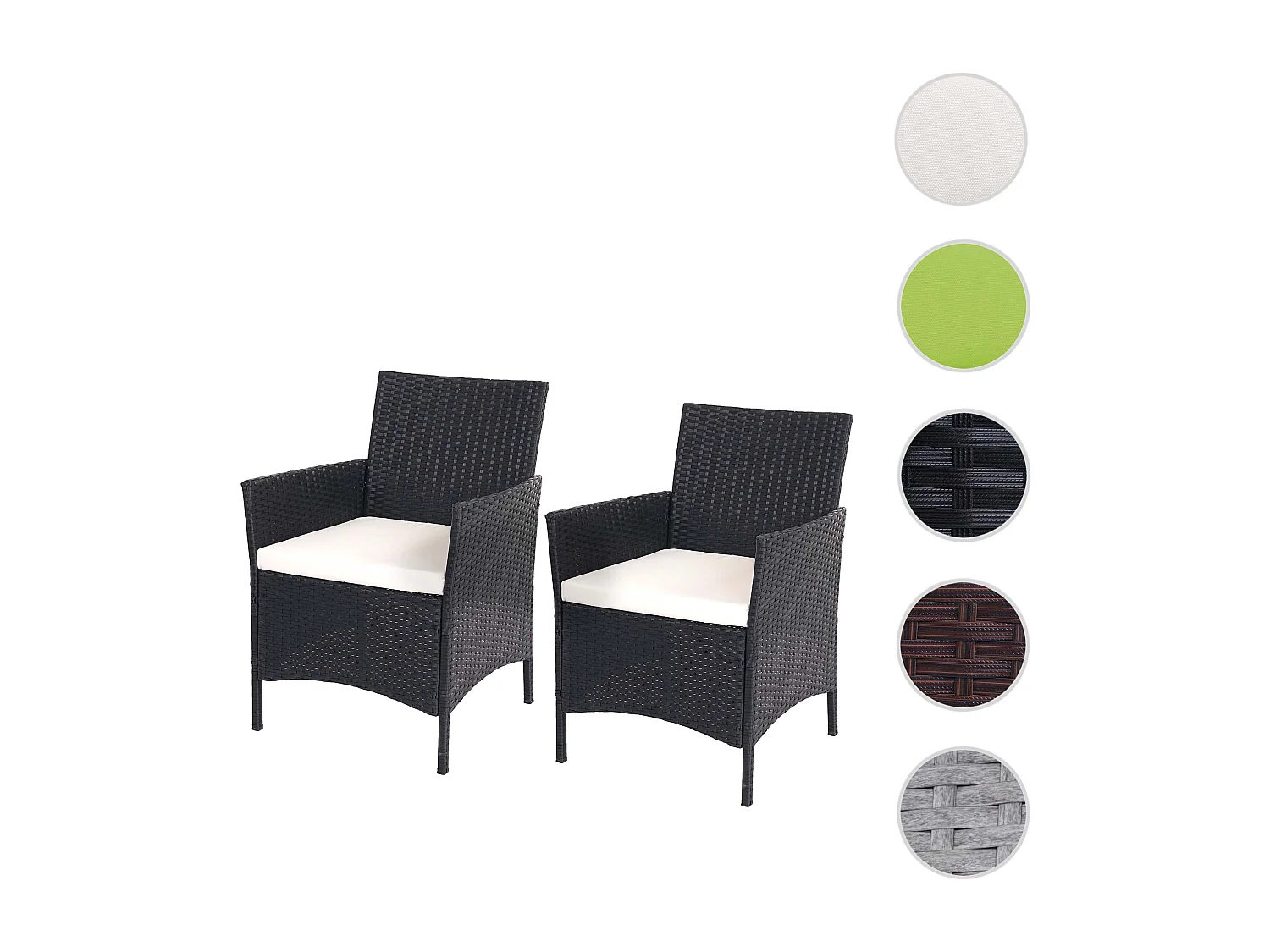 Fauteuil en poly rotin Halden (lot de 2),  anthracite, coussin crème