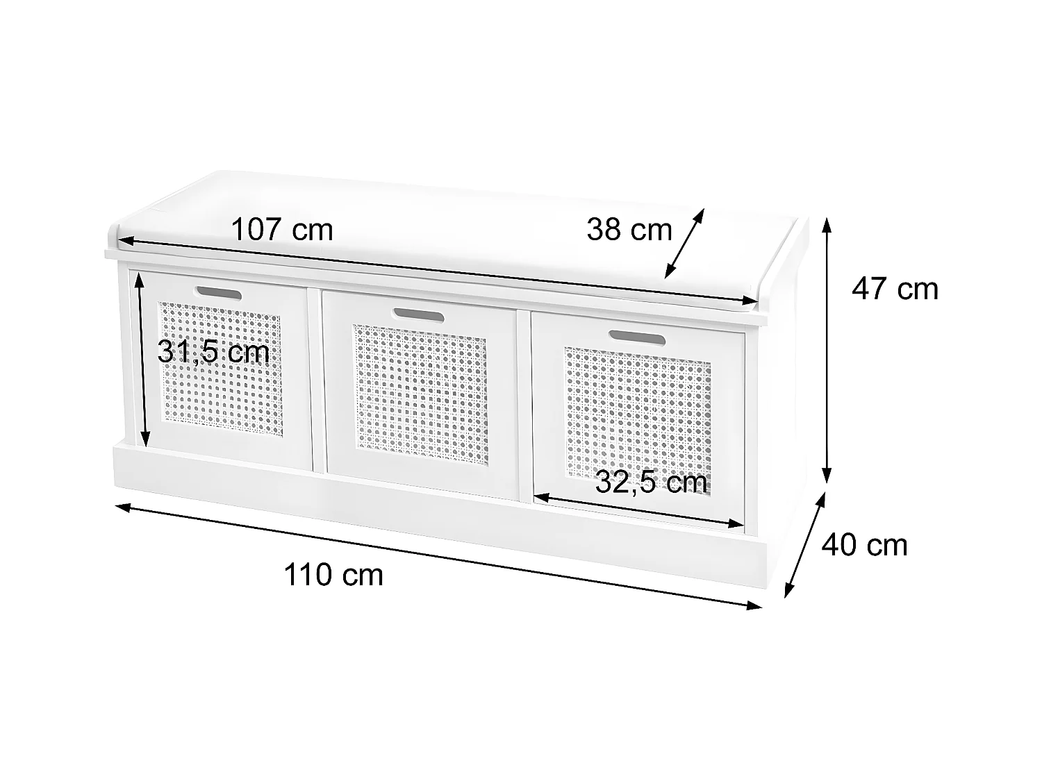 Banco MCW-J49 Cajas de almacenamiento,  blanco, tapizado crema-blanco