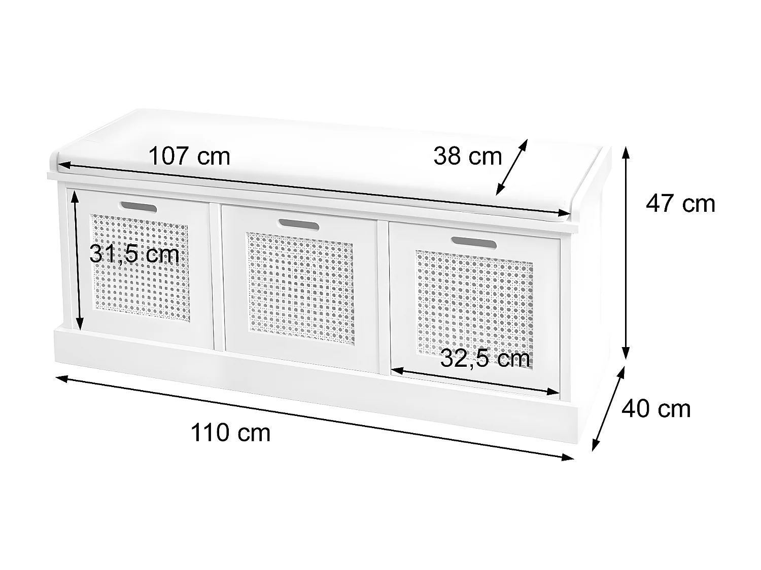 Banc MCW-J49 Boîtes de rangement,  blanc, rembourrage crème-blanc