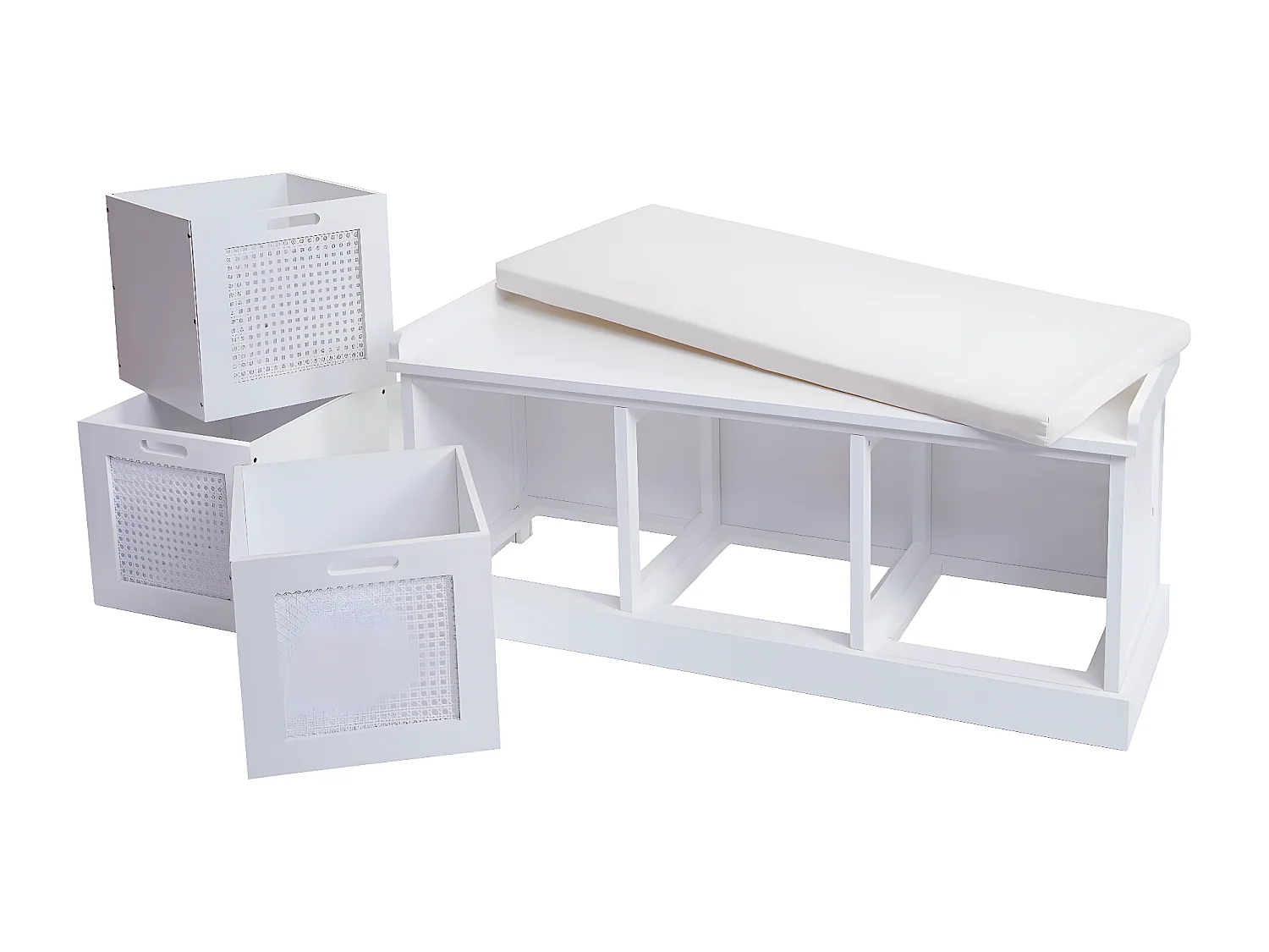Banc MCW-J49 Boîtes de rangement,  blanc, rembourrage crème-blanc