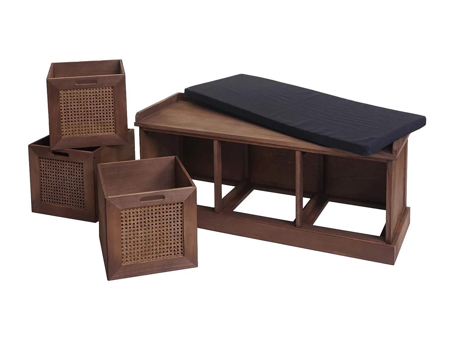 Banc MCW-J49 Boîtes de rangement,  marron, rembourrage noir