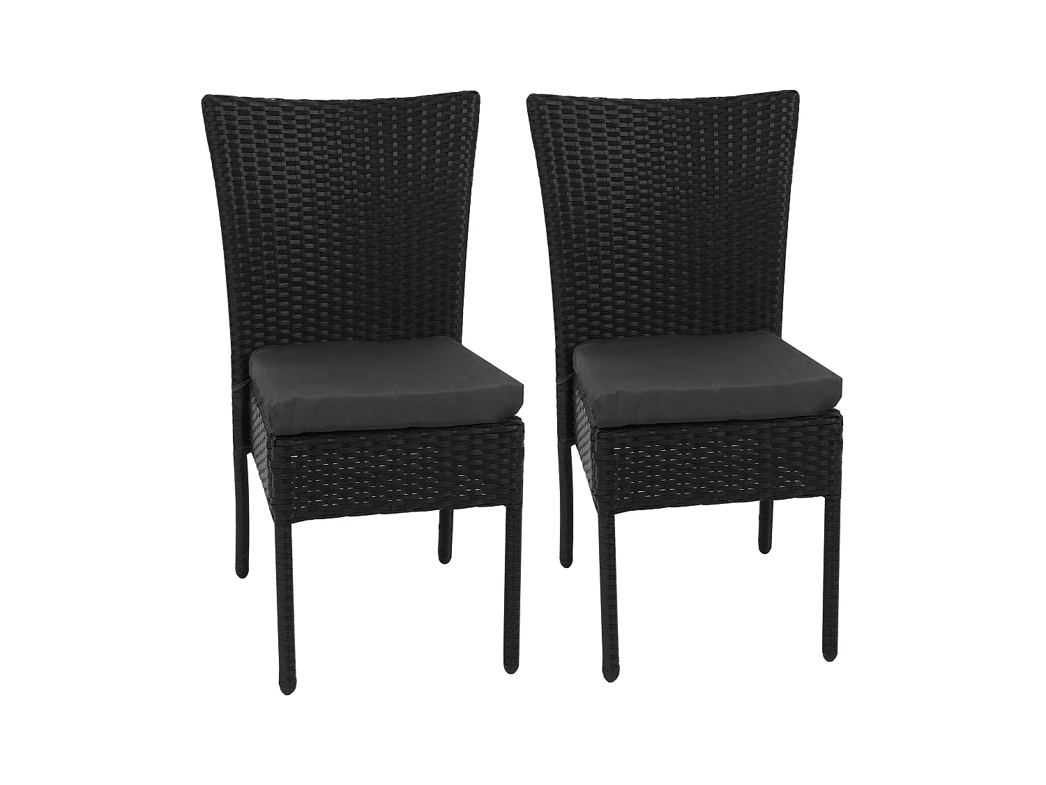 Set 2x sedie esterno giardino impilabili polyrattan MCW-G19 nero cuscini grigio scuro