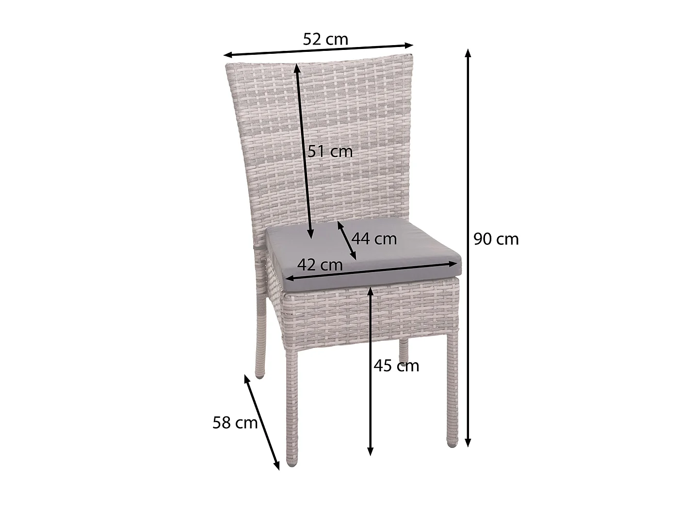 Set 2x sedie esterno giardino impilabili polyrattan MCW-G19 nero cuscini grigio scuro