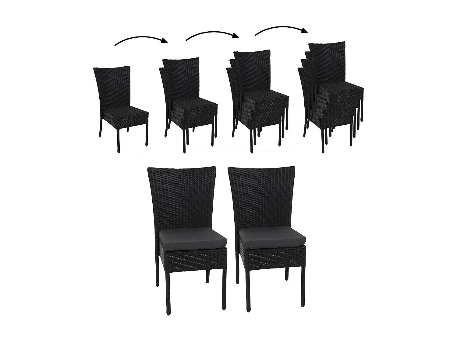 Stoel MCW-G19 (set van 2),  zwart, kussens donkergrijs