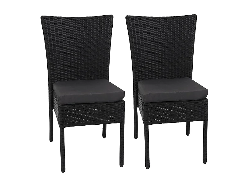 Set 2x sedie esterno giardino impilabili polyrattan MCW-G19 nero cuscini grigio scuro